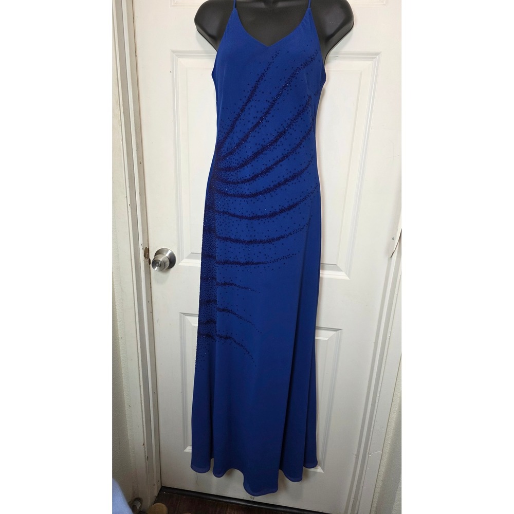 VTG Let's Fashion Evening‎ Gown Y2k Women S Blue Beaded Lace Up Back Formal Dres